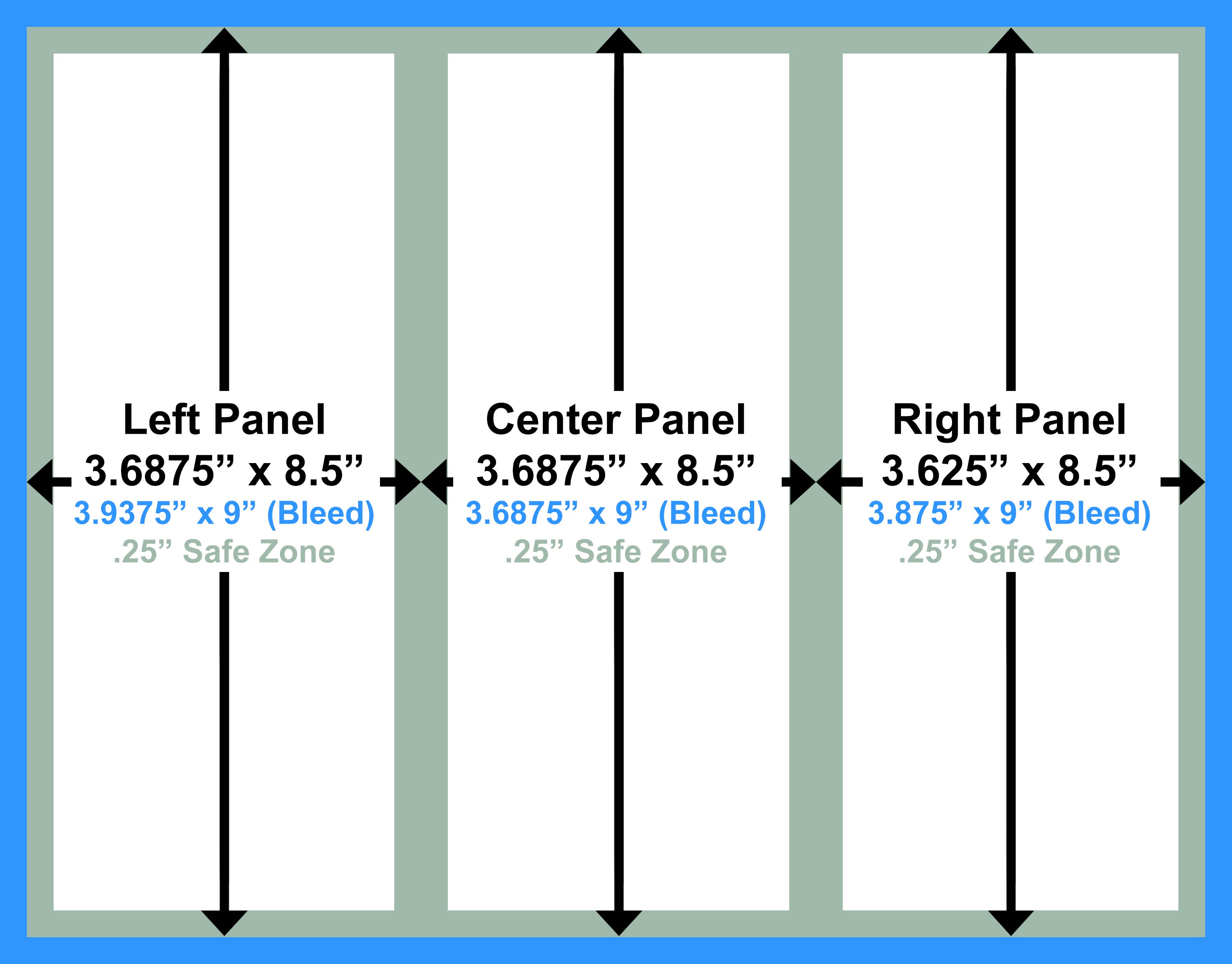 Inside panel dimensions for tri-fold brochure with Bleed printing