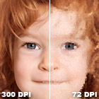 A 300 DPI image versus a 72 DPI image.