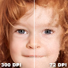 A 300 DPI image versus a 72 DPI image. A 300 DPI image versus a 72 DPI image.