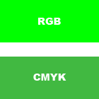 A RGB green color versus a CMYK green color.