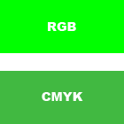 A RGB green color versus a CMYK green color. A RGB green color versus a CMYK green color.