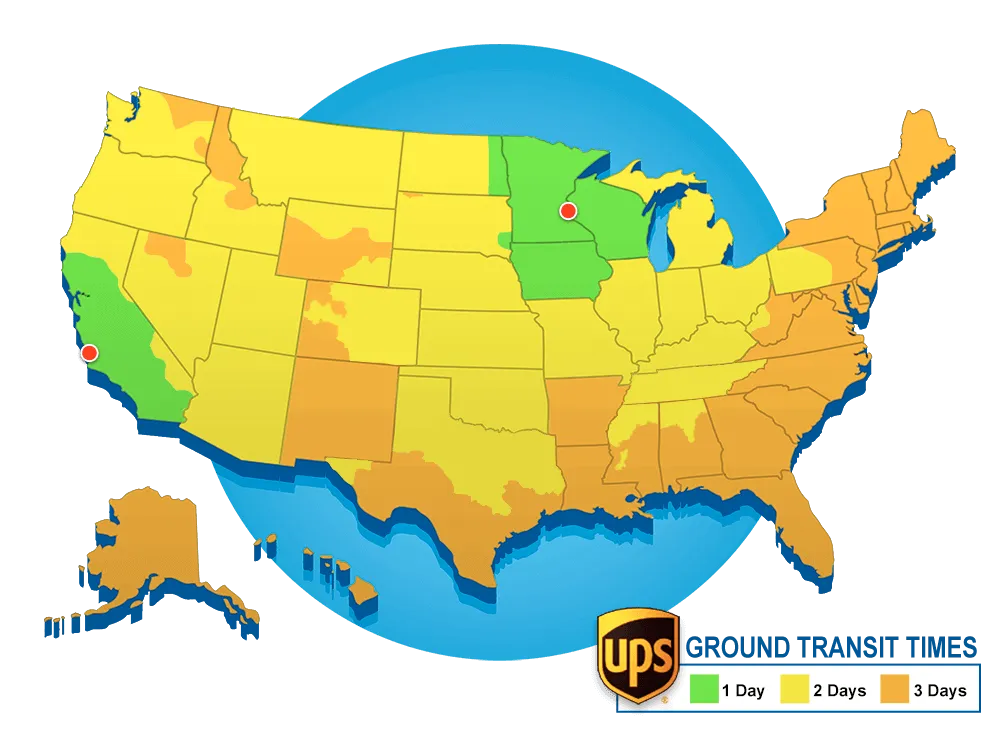 UPS Ground delivery map