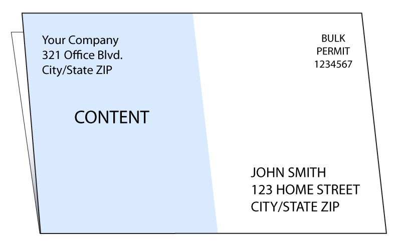 Half-fold self mailer mailing panel layout diagram showing a white background on the right side