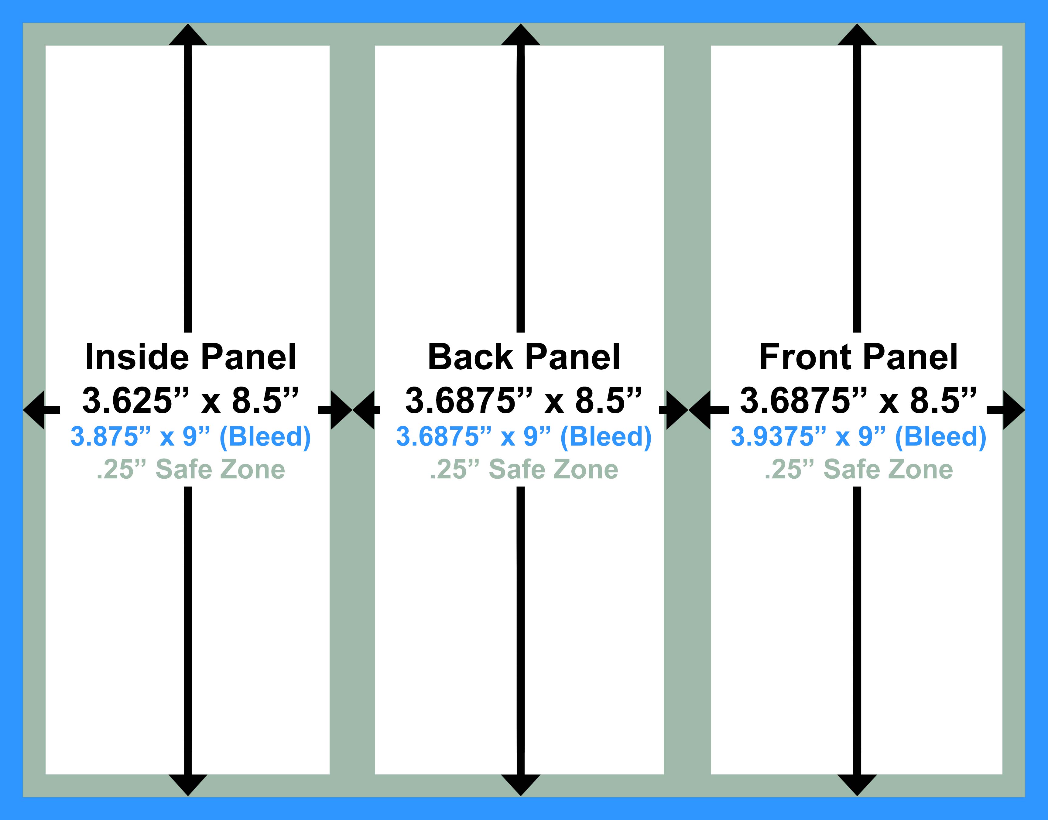 Outside panel dimensions for tri-fold brochure with Bleed printing